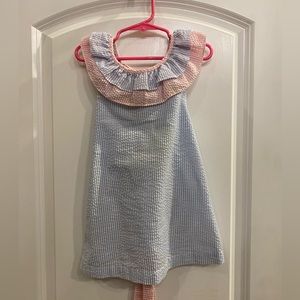 Smocked Blessing seersucker dress with ruffles